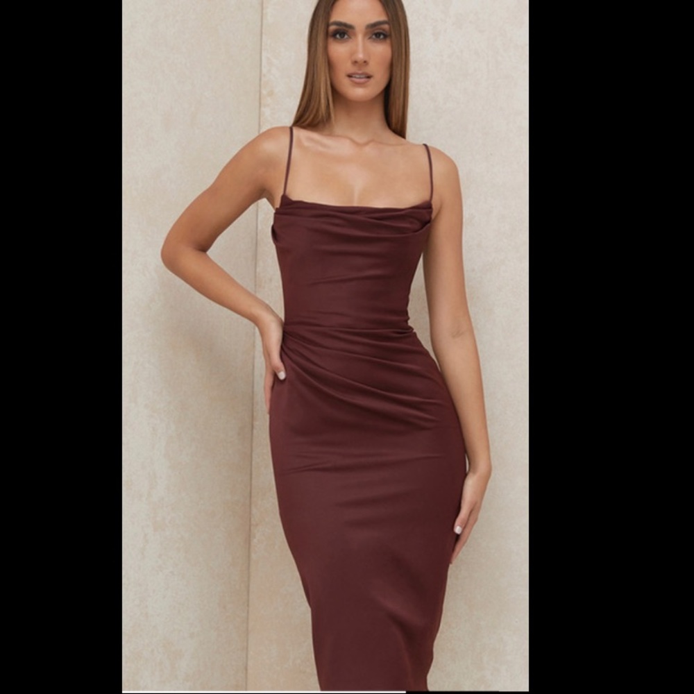 House of CB RAISIN SATIN CORSET MIDI DRESS